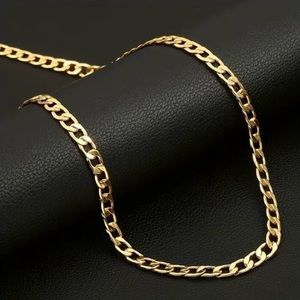 6mm 18k Gold Plated Cuban Link Chain Golden Necklace Chain Jewelry Men & Women